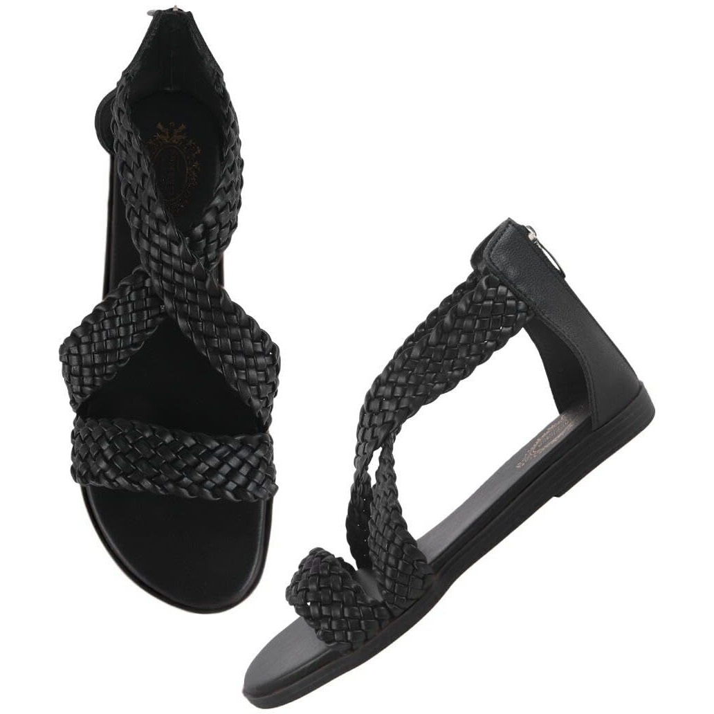 Shoetopia Women's Flat Sandal-5 Kids Uk (Girls-Crv-Black)-Eu38