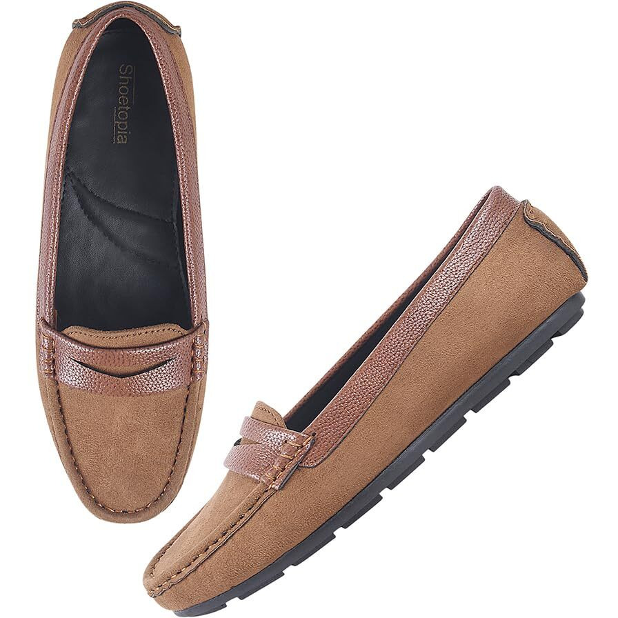 Shoetopia Upper Suede Detailed Tan Loafers For Women & Girls /Eu37