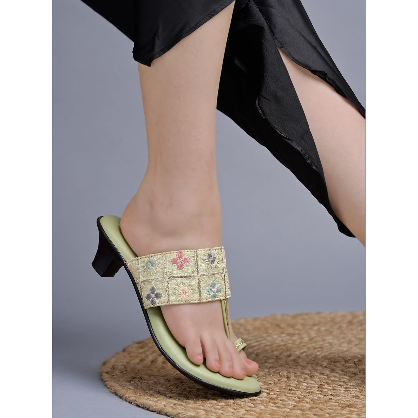 Shoetopia Classic Heeled Green Kolhapuri For Women & Girls /Eu42