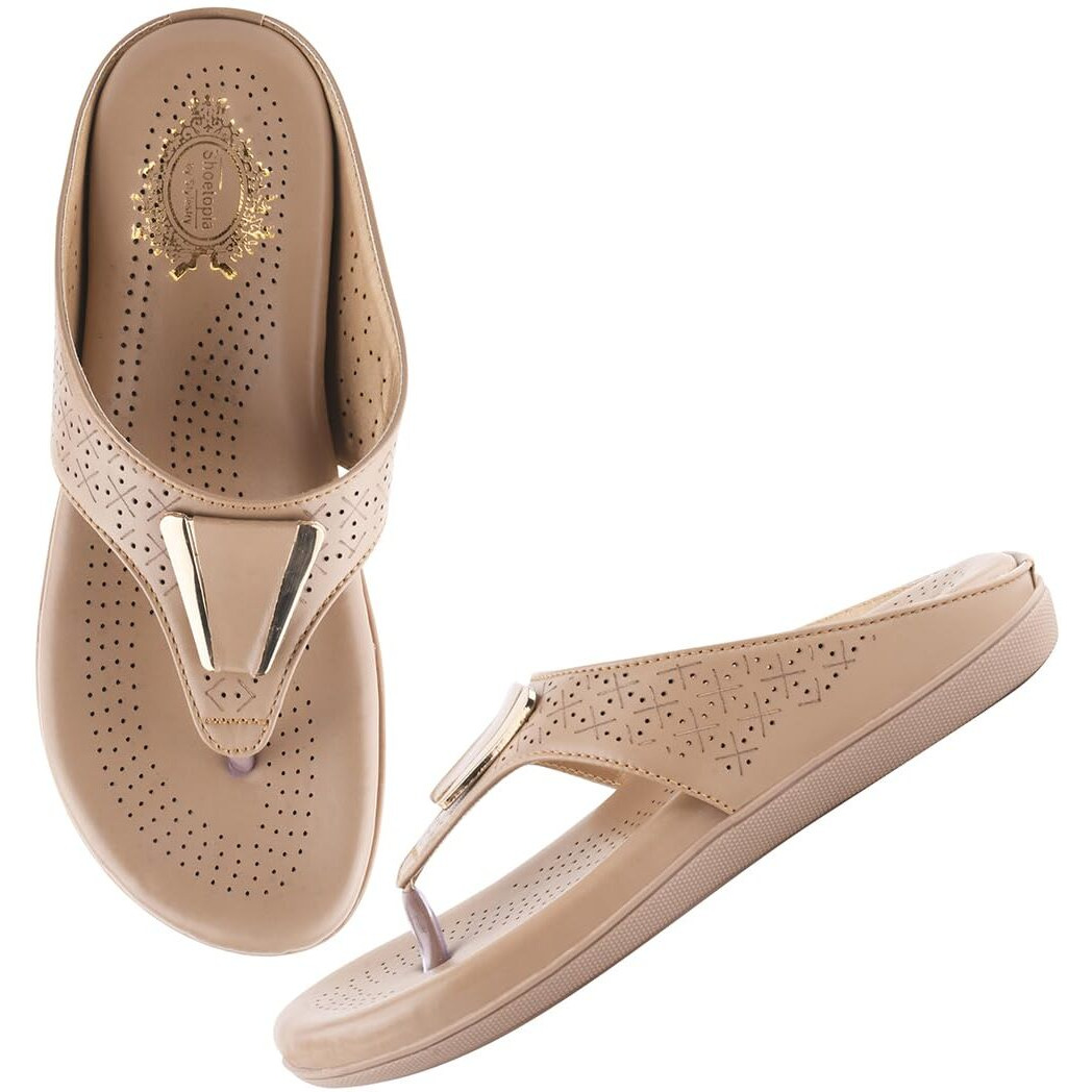 Shoetopia Women's Flat-1188 Tan Flat Sandal-9 Kids Uk (Flat-1188-Tan)-Eu42