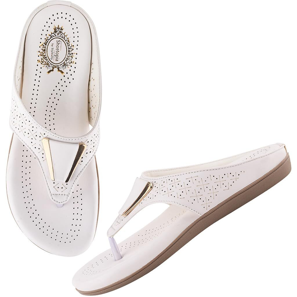 Shoetopia Women's Flat-1188 White Flat Sandal-5 Kids Uk (Flat-1188-White)-Eu38