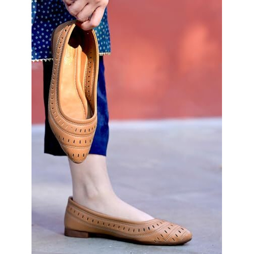 Shoetopia Women's Tancut-Out Ballerina Flats  Pointed Toe Slip-Ons With Comfort Sole For Office & Casual Eu41