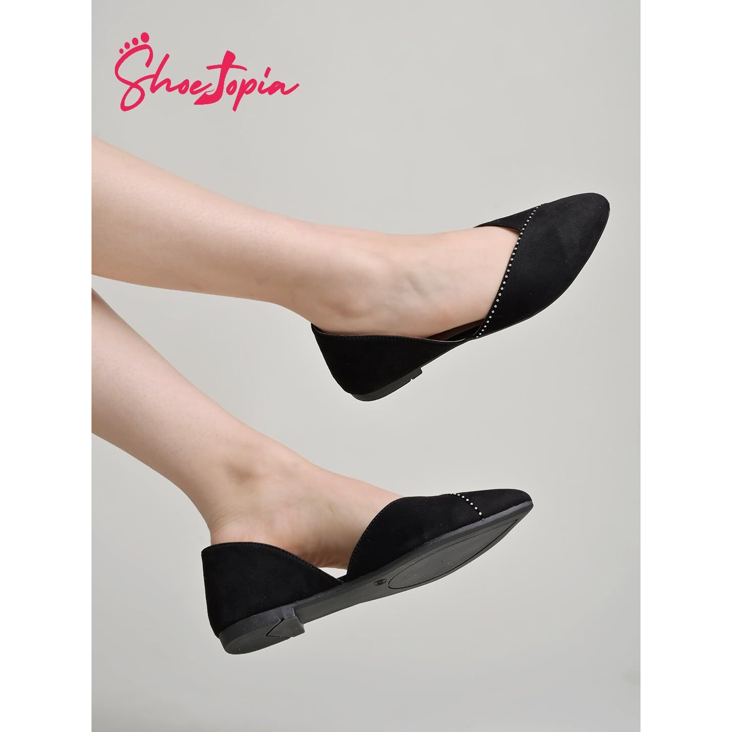 Shoetopia Pointed Toe Flat Black Belly For Girls-Eu36