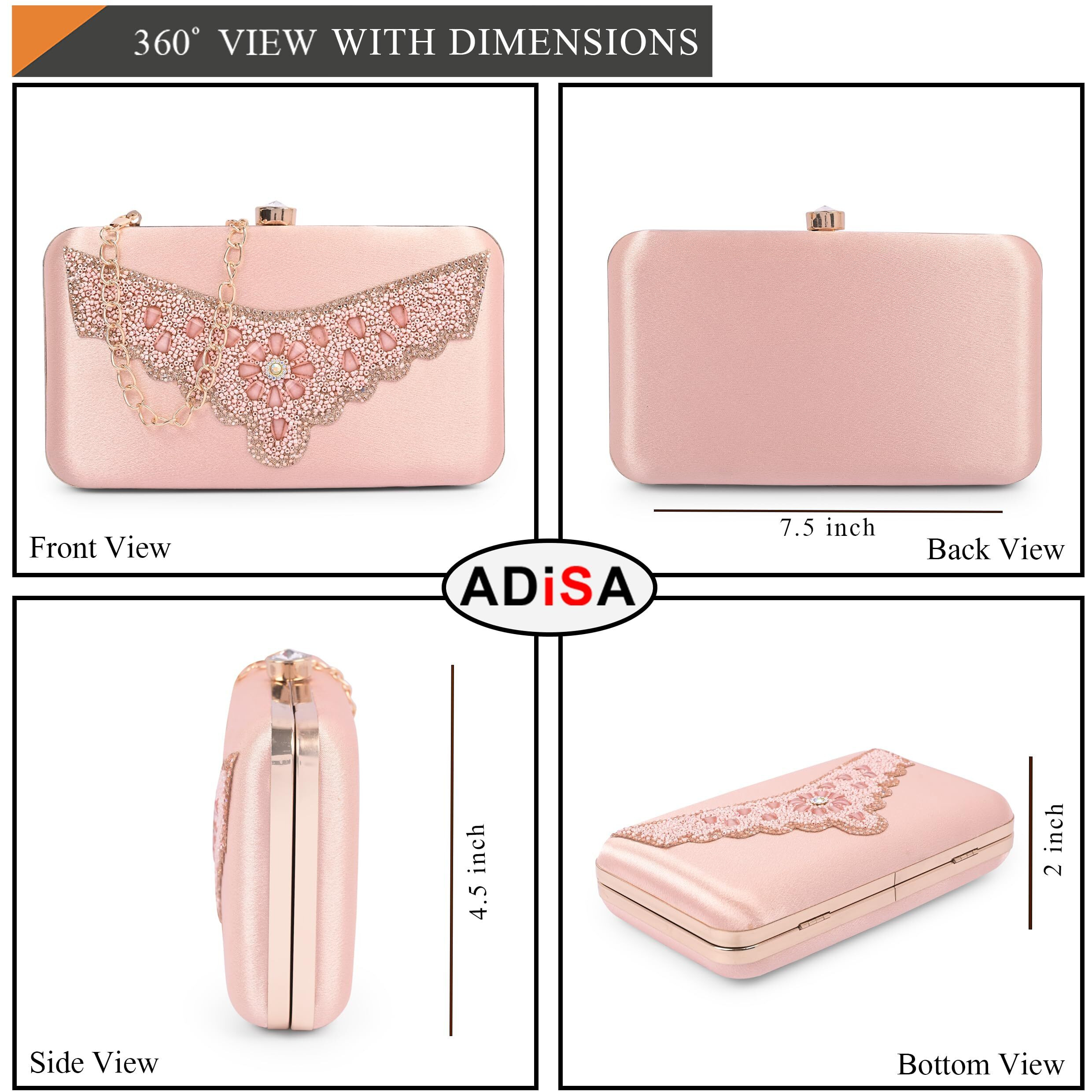 Adisa Beaded Formal Party Clutch With Pearls Handle Gold Chain For Women And Girls (Cl110-Pin)