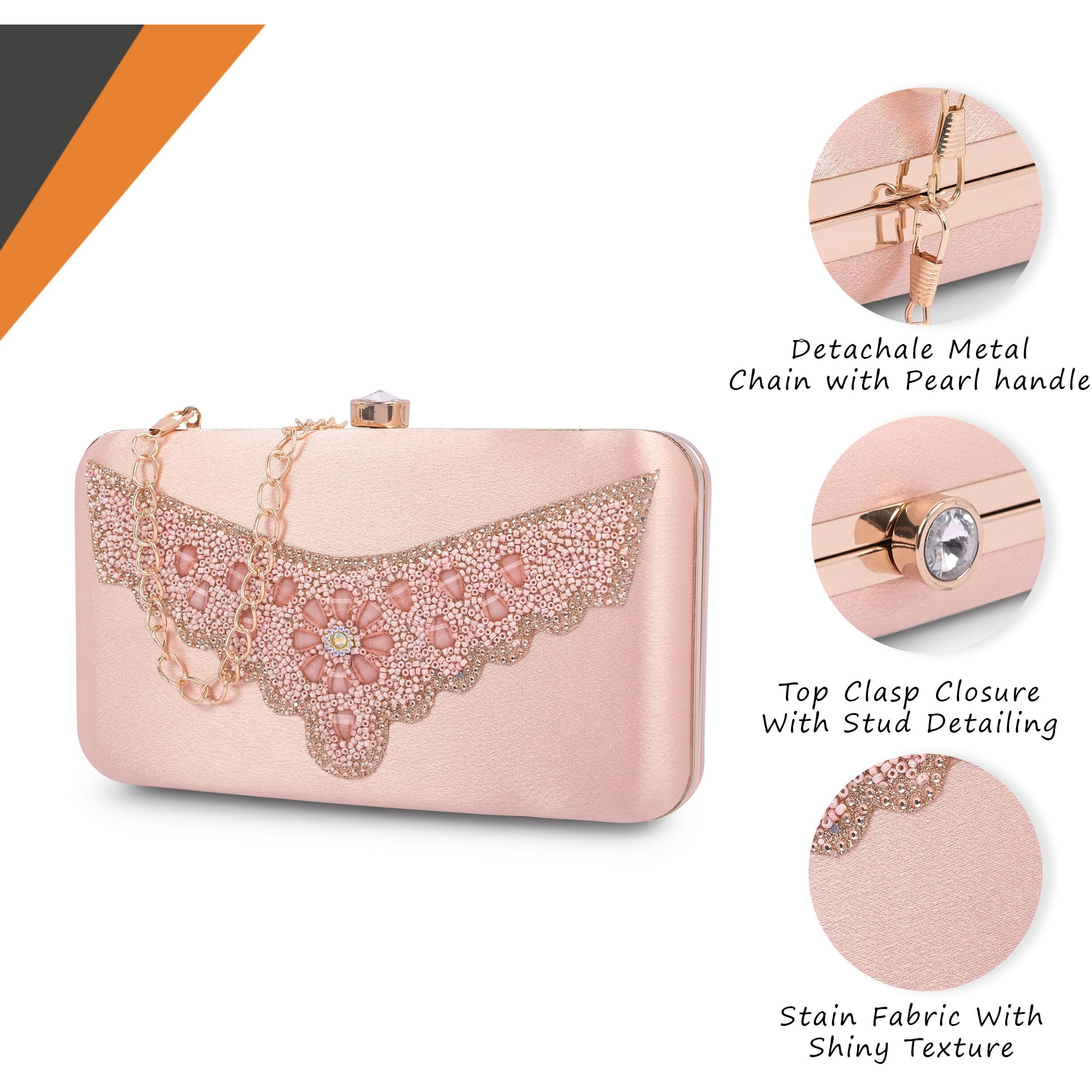 Adisa Beaded Formal Party Clutch With Pearls Handle Gold Chain For Women And Girls (Cl110-Pin)