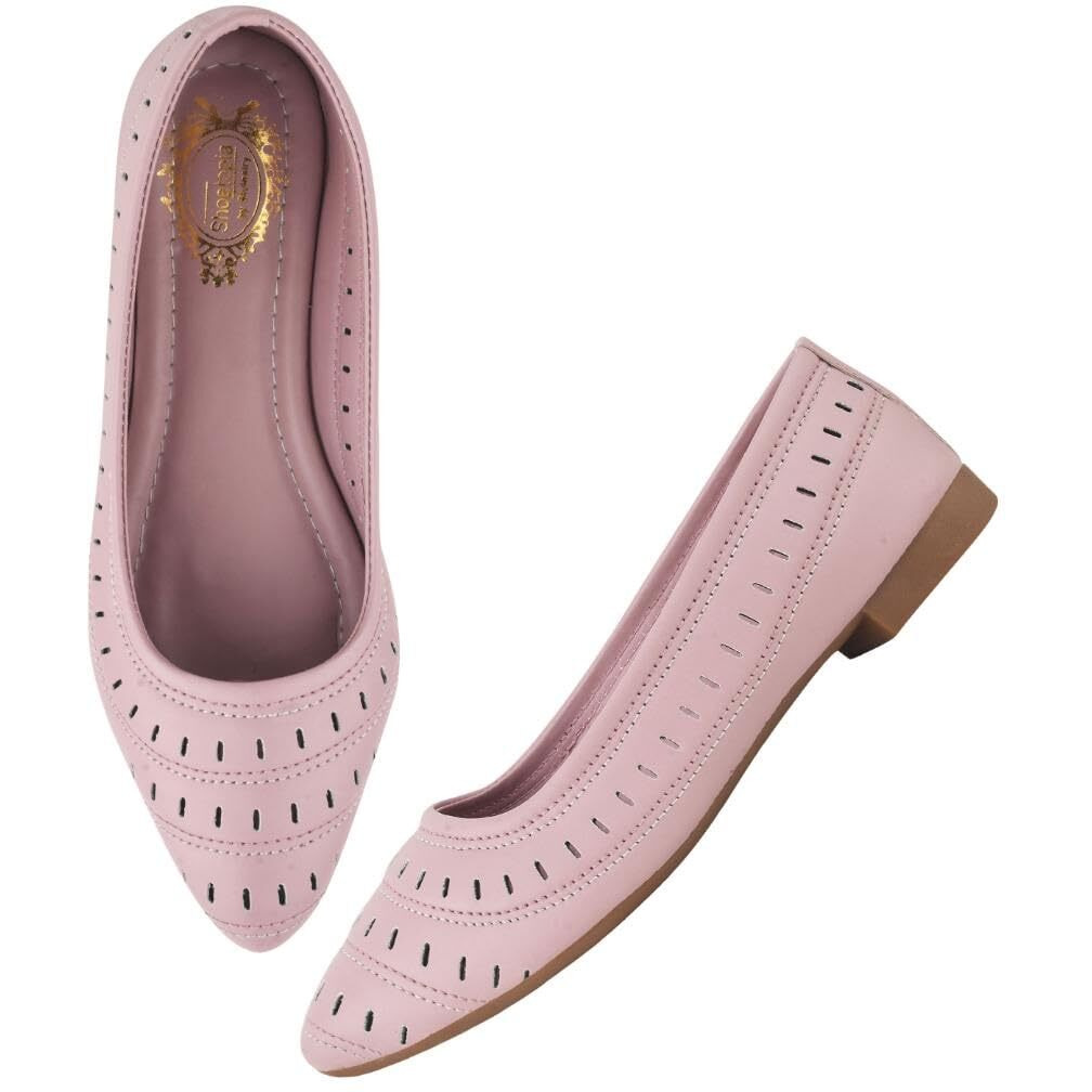Shoetopia Women's Mauvecut-Out Ballerina Flats  Pointed Toe Slip-Ons With Comfort Sole For Office & Casual Eu41