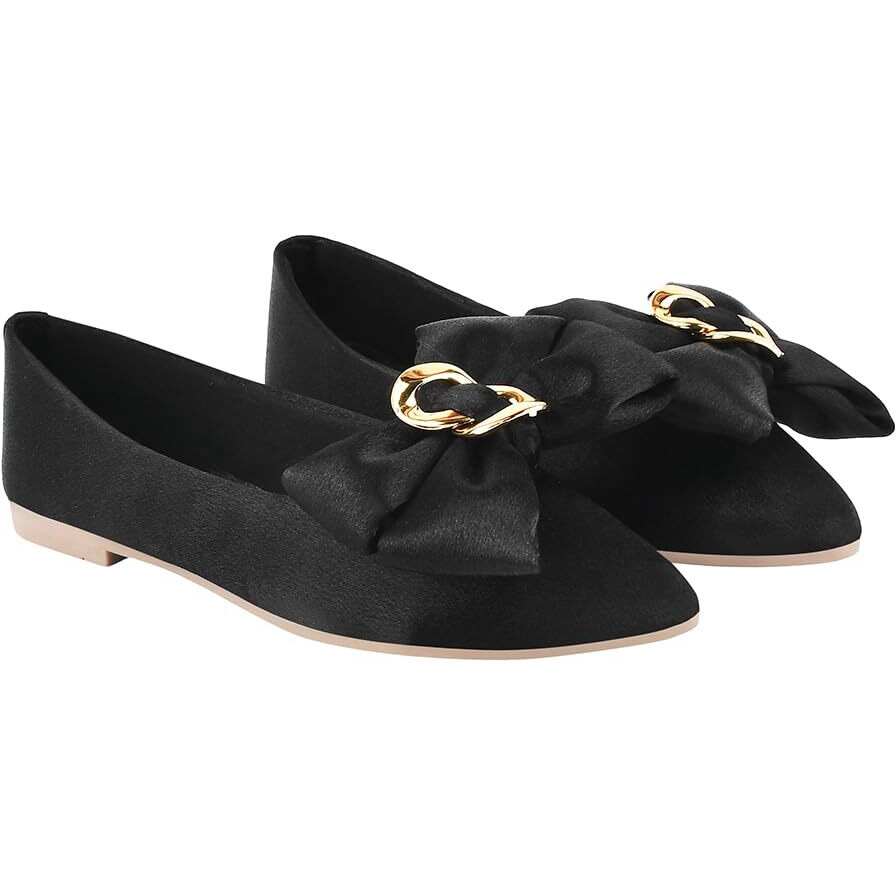 Shoetopia Women's Block Heel Ballet Flats Black