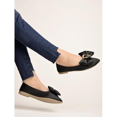 Shoetopia Women's Block Heel Ballet Flats Black