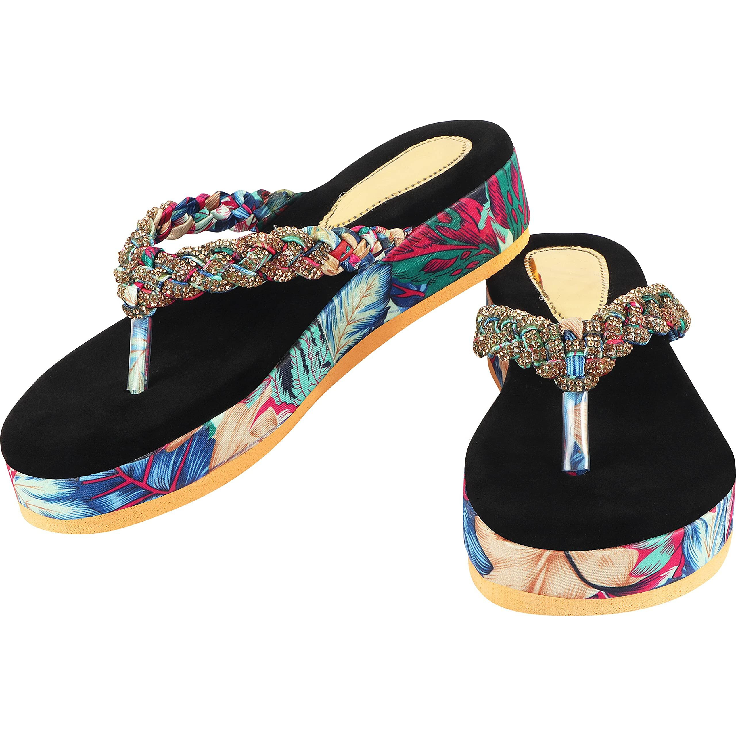 Shoetopia Womens/Girls Multicoloured Embellished Flatforms Heels-Eu36