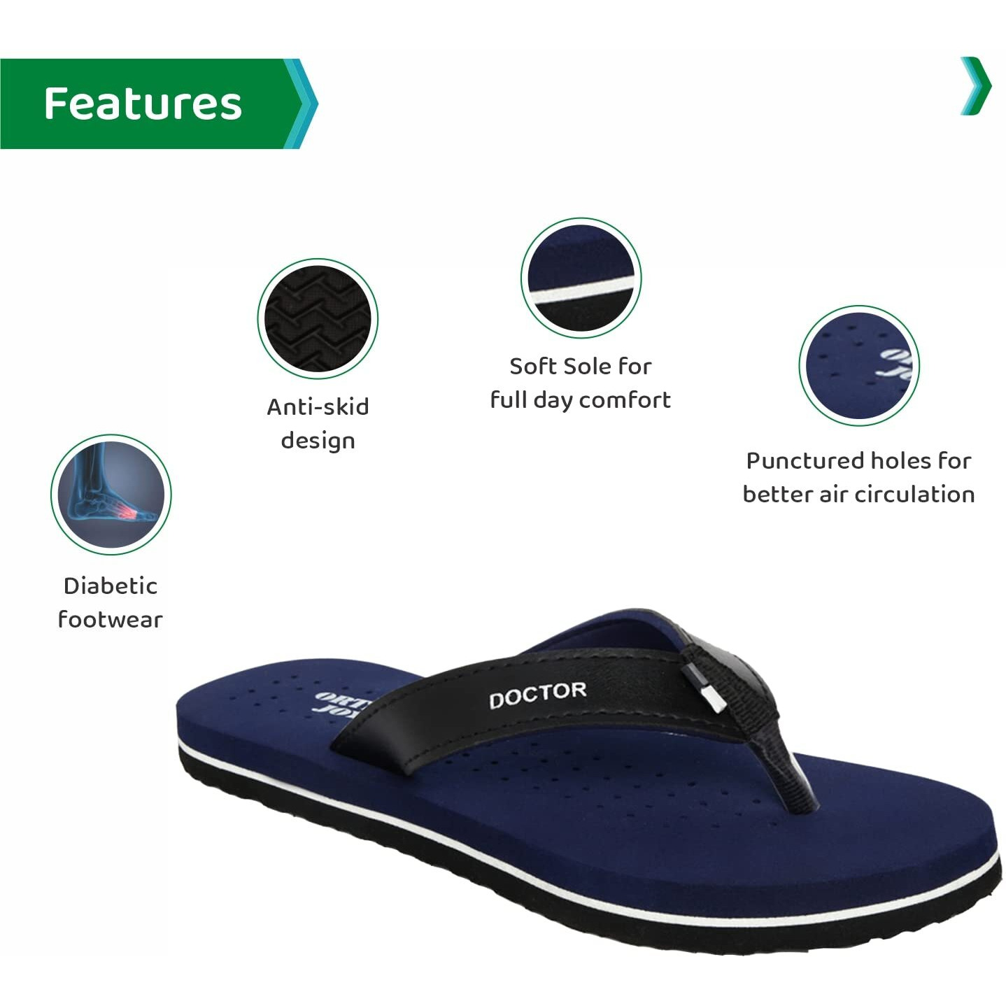 Ortho Joy Women's Doctor Orthopedic Soft Slippers - Navy Blue