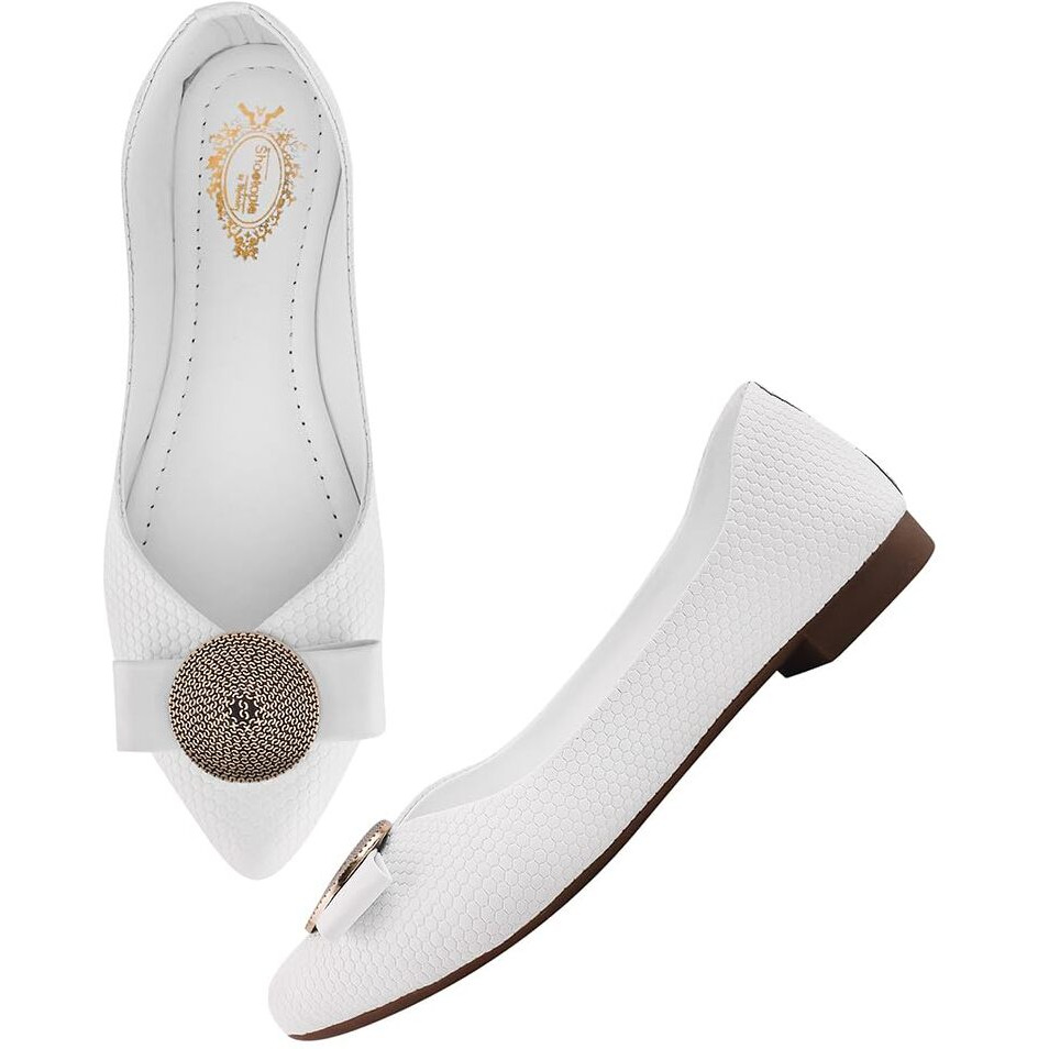 Shoetopia Oversized Bow Detailed White Bellies For Girls-Eu37