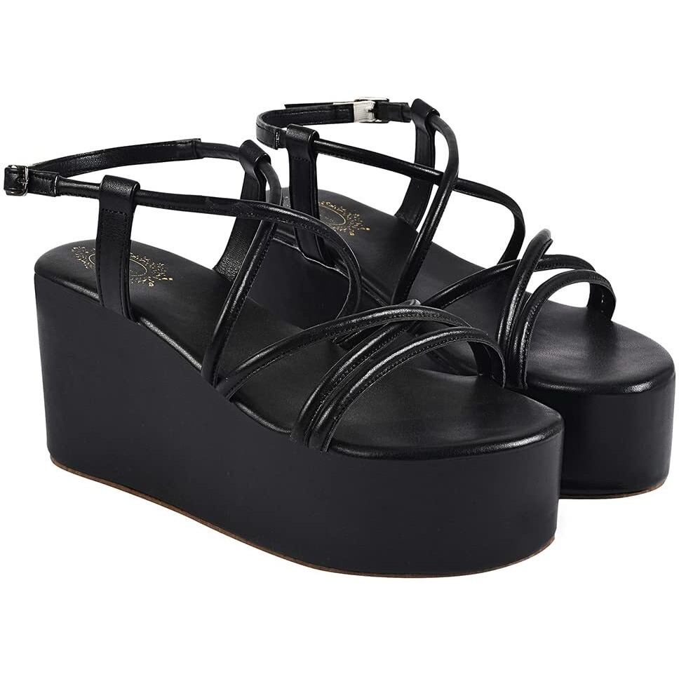 Shoetopia Girls P-7 Black Platform - 4 Uk (Girls-P-7-Black)