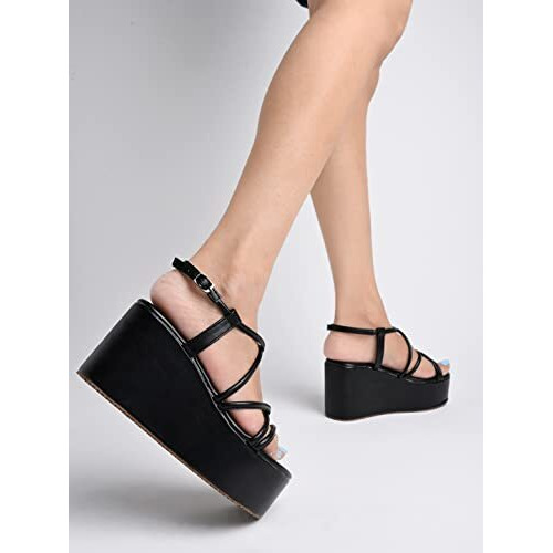 Shoetopia Girls P-7 Black Platform - 4 Uk (Girls-P-7-Black)