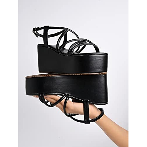 Shoetopia Girls P-7 Black Platform - 4 Uk (Girls-P-7-Black)