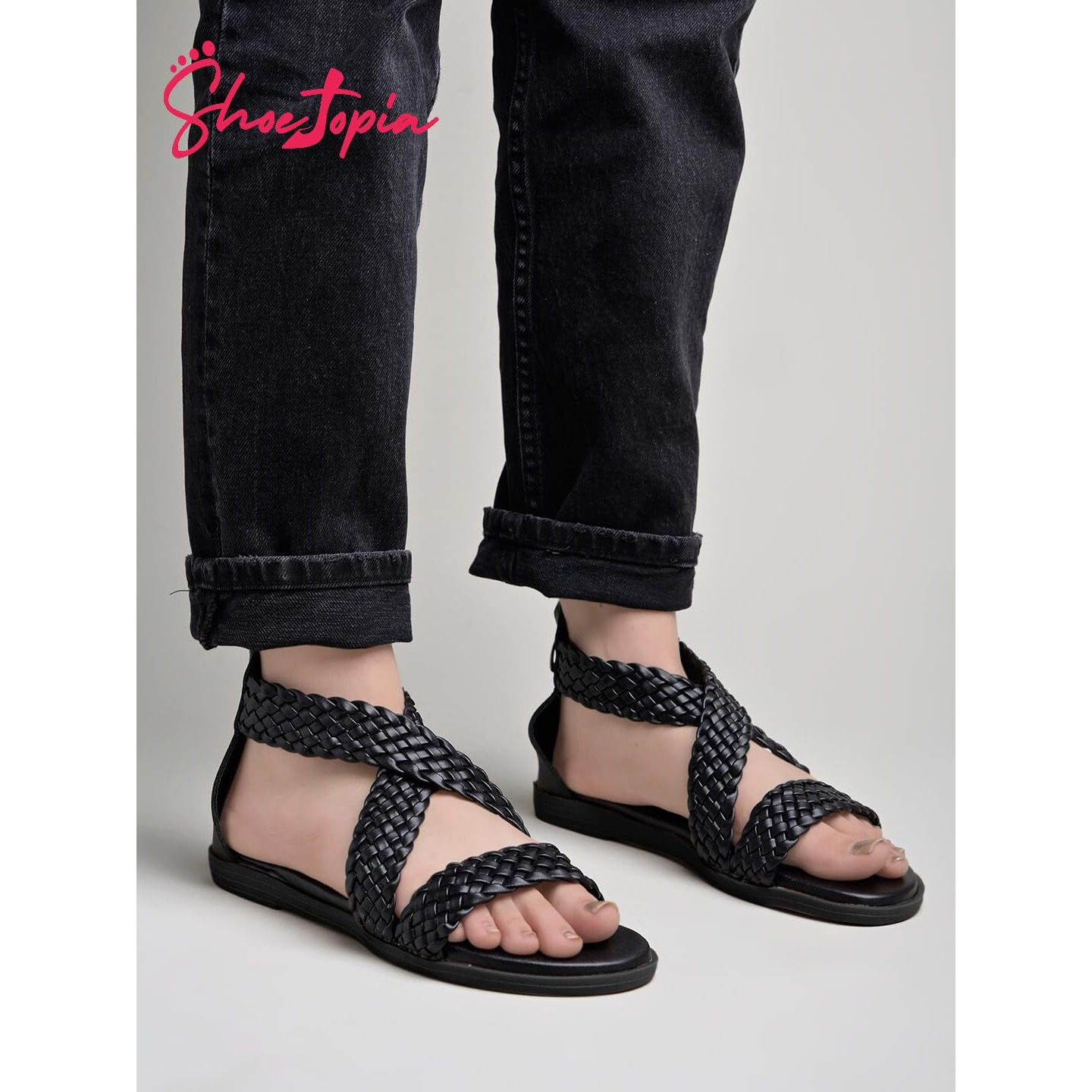 Shoetopia Women's Flat Sandal-8 Kids Uk (Girls-Crv-Black)-Eu41