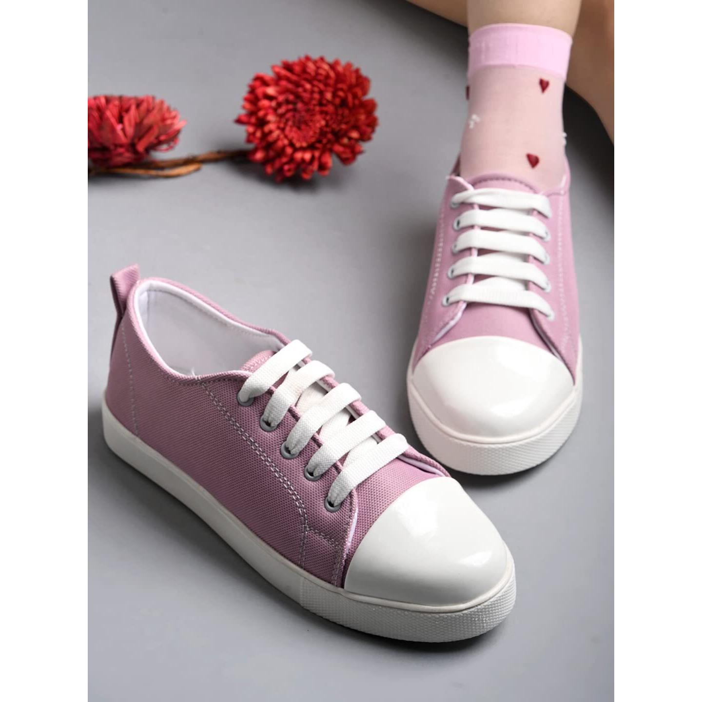 Shoetopia Smart Casual Lace-Up Peach Sneakers For Women & Girls