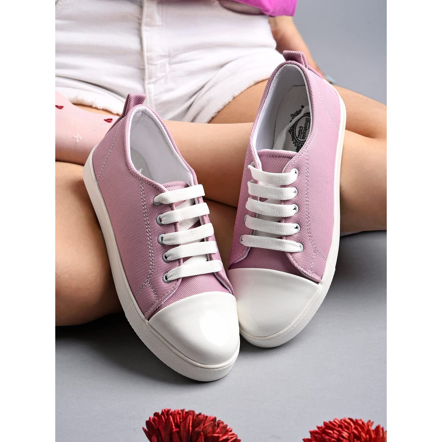 Shoetopia Smart Casual Lace-Up Peach Sneakers For Women & Girls