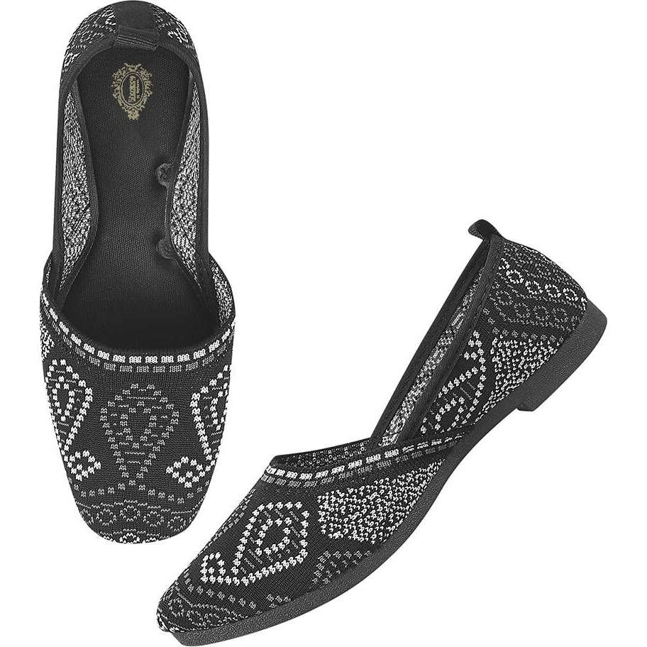 Shoetopia Embroidered Ethnic Black Ballerinas For Women & Girls /Eu41
