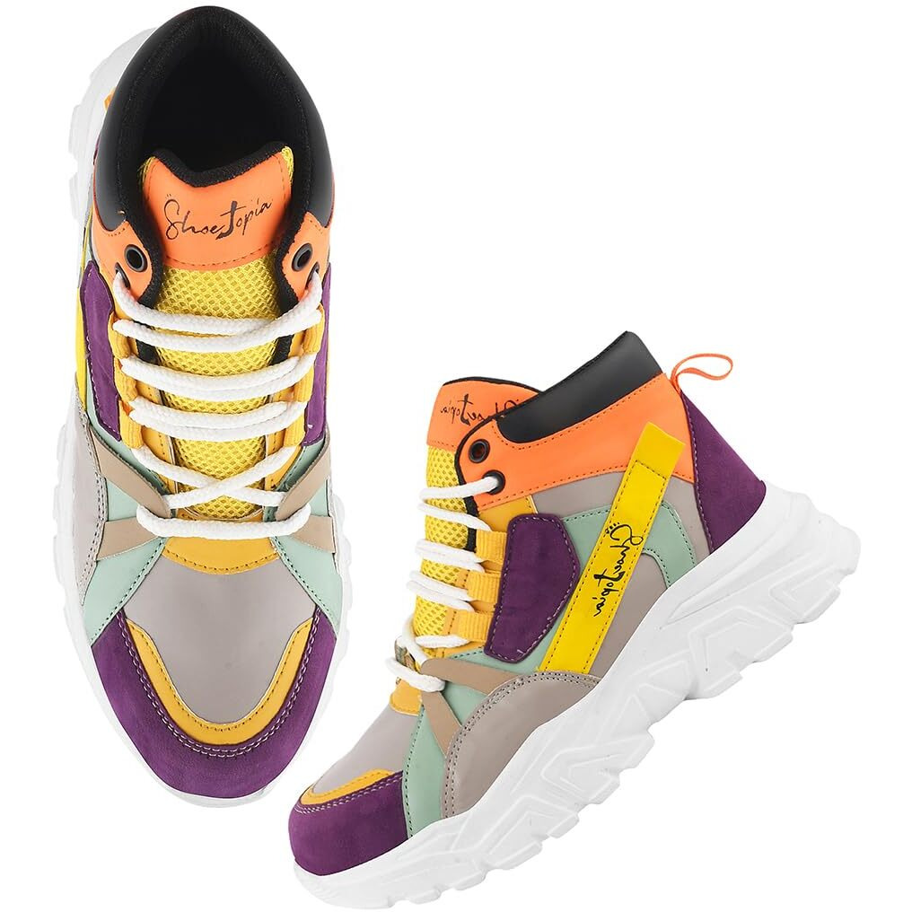 Shoetopia Smart High Top Casual Lace-Up Multi Sneakers For Women & Girls /Eu41