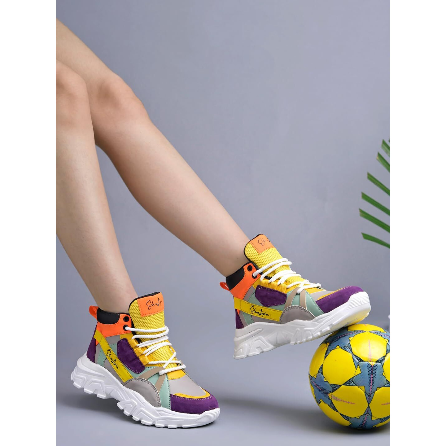 Shoetopia Smart High Top Casual Lace-Up Multi Sneakers For Women & Girls /Eu41