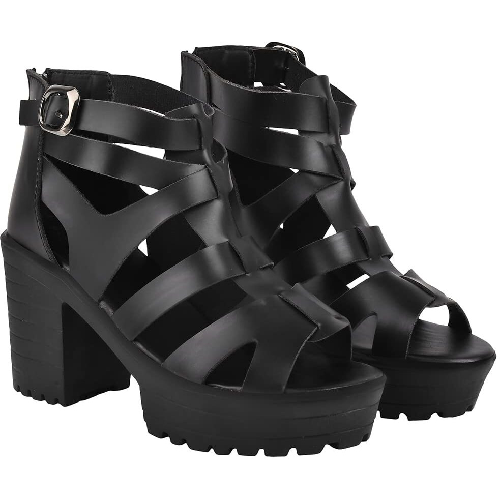 Shoetopia Smart Casual Black Block Heeled Sandal For Women & Girls
