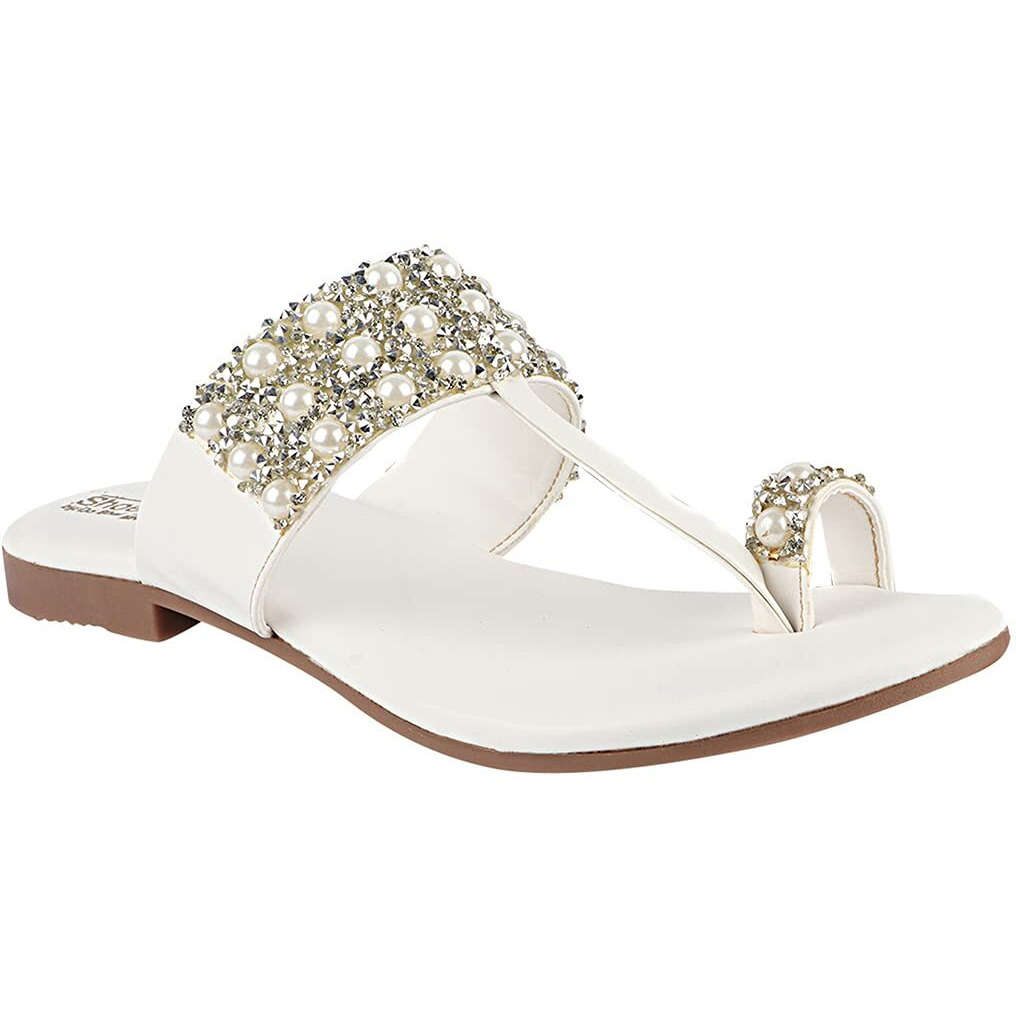 Shoetopia Stylish Ethnic Flats For Girls White-Eu38