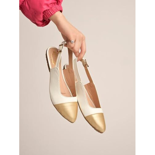 Shoetopia Women's Golden Block Heel Bellies  Stylish & Comfortable Ballet Flats For Office, And Parties Eu37