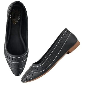 Shoetopia Women's Blackcut-Out Ballerina Flats  Pointed Toe Slip-Ons With Comfort Sole For Office & Casual Eu39