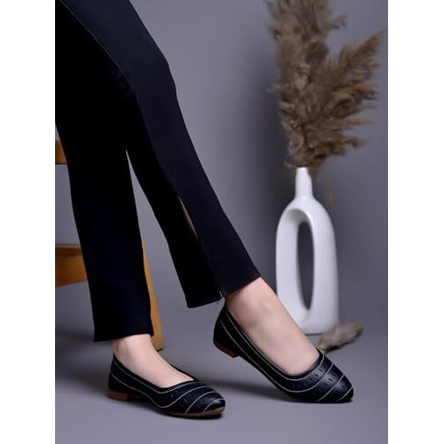 Shoetopia Women's Blackcut-Out Ballerina Flats  Pointed Toe Slip-Ons With Comfort Sole For Office & Casual Eu39