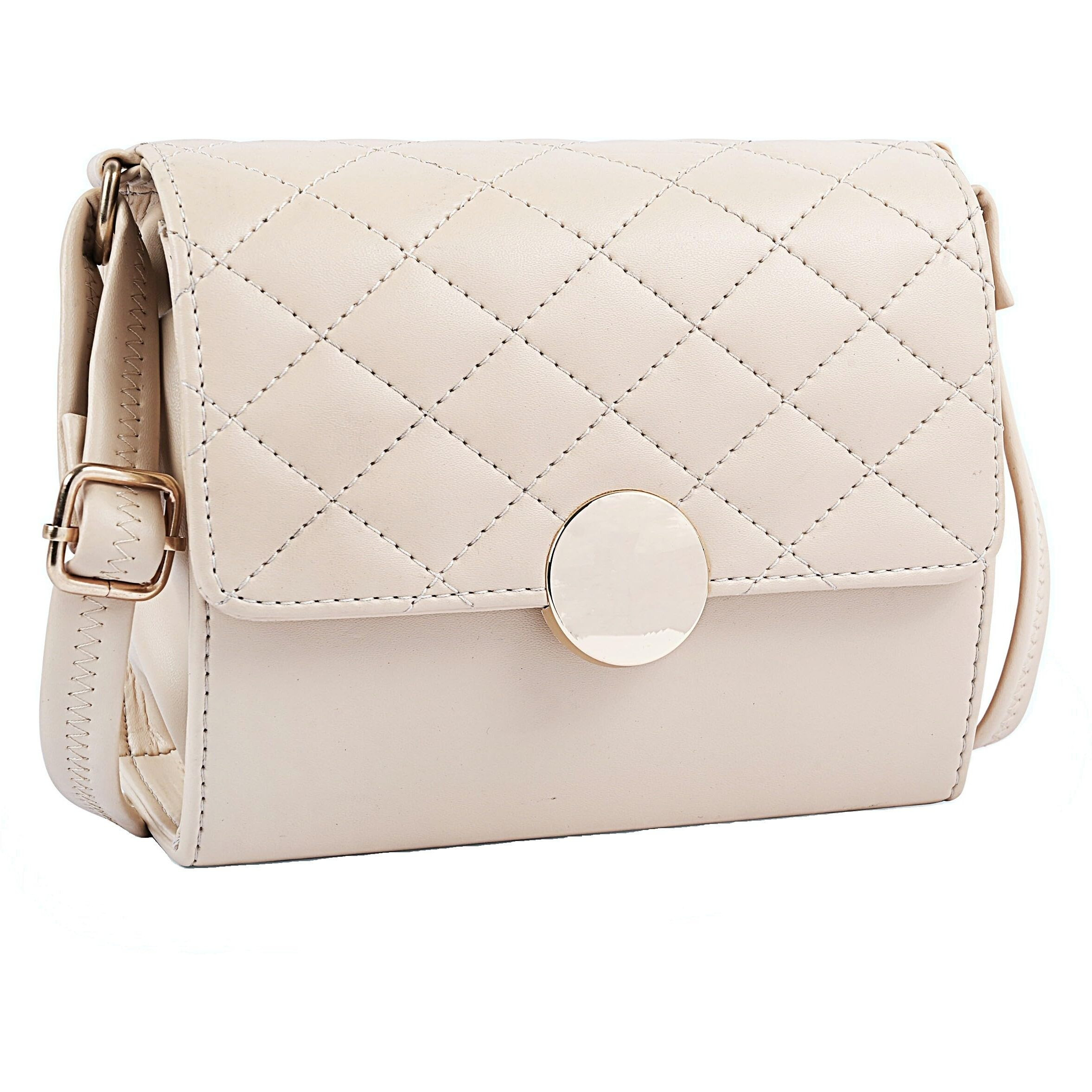 Adisa Women's Girls Quilted Round Gold Sling Bag (Sl5149-Cre)