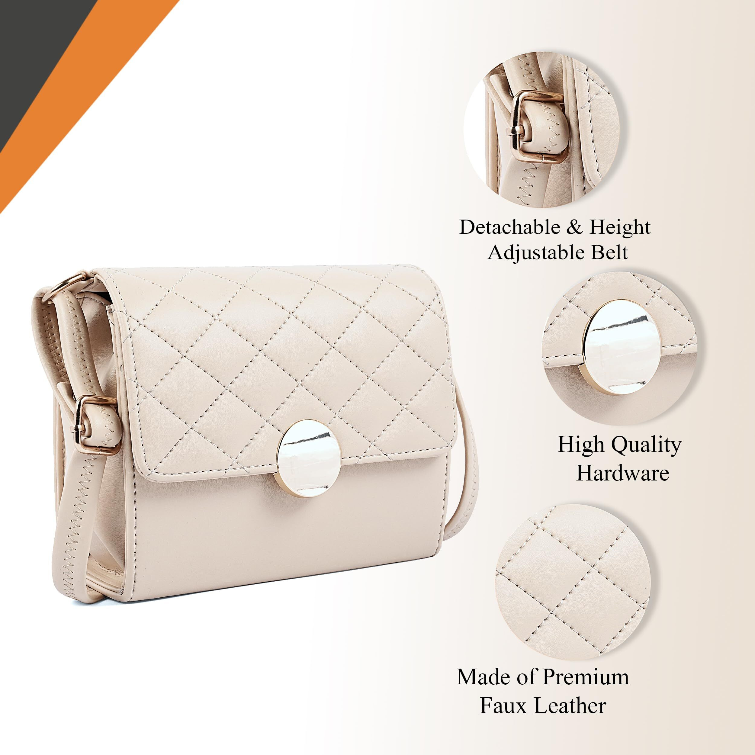 Adisa Women's Girls Quilted Round Gold Sling Bag (Sl5149-Cre)