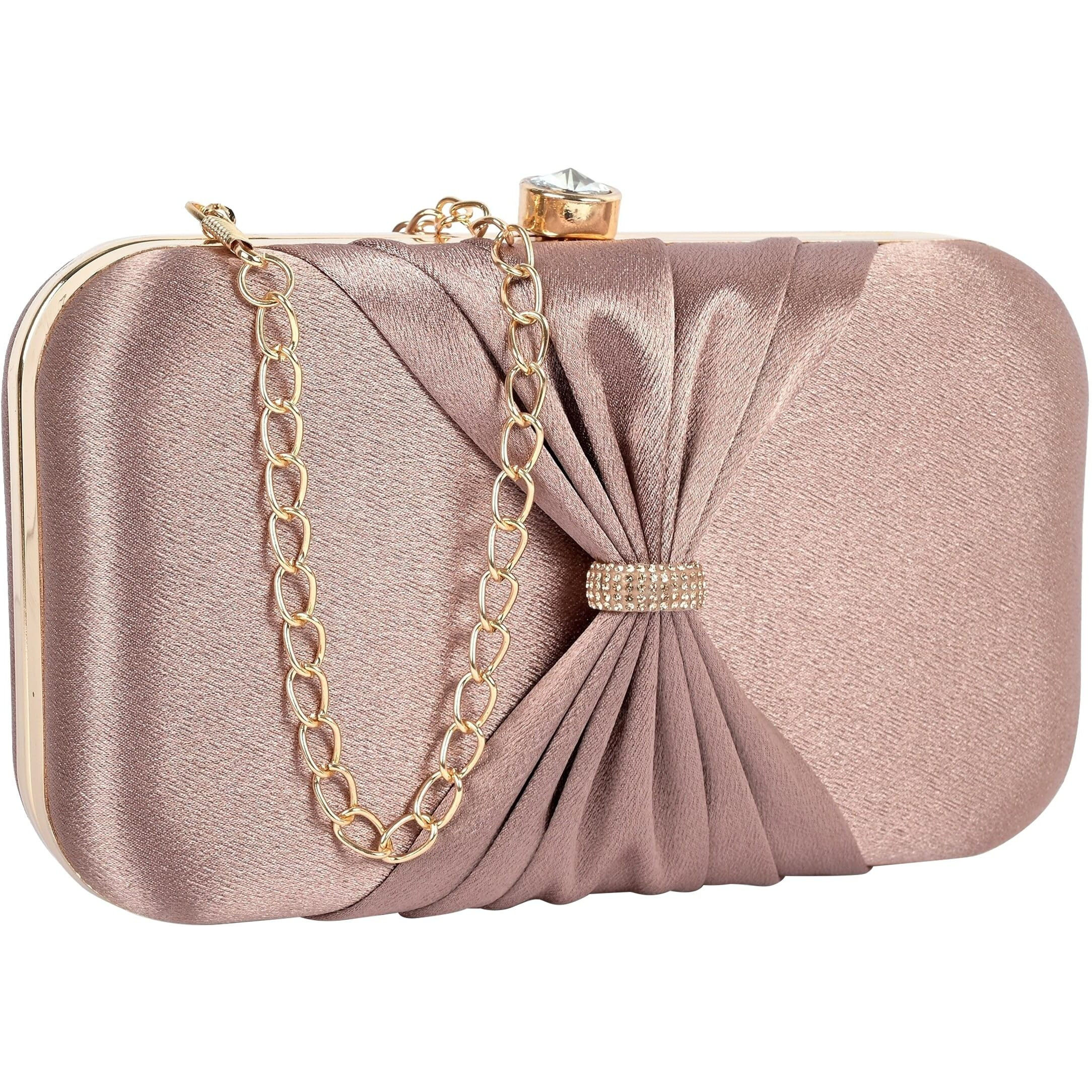 Adisa Bow Formal Party Clutch With Gold Chain For Women And Girls (Cl102-Bro)