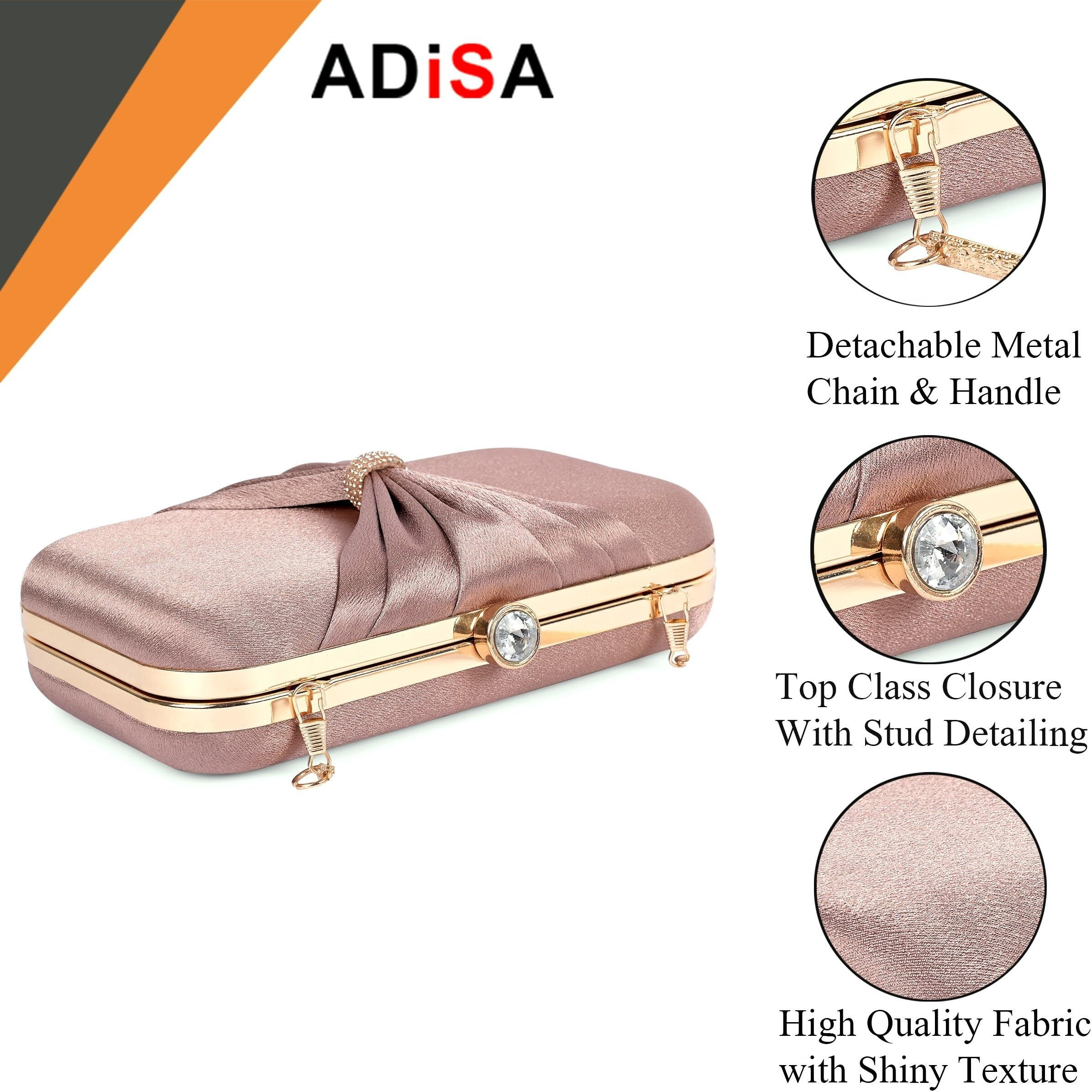 Adisa Bow Formal Party Clutch With Gold Chain For Women And Girls (Cl102-Bro)