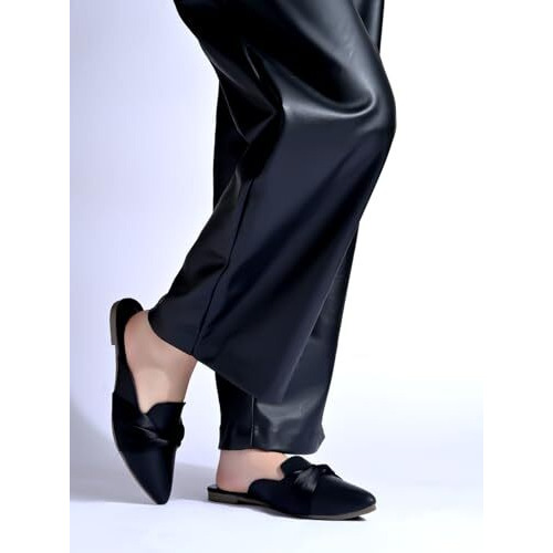 Shoetopia Women's Blackslip-On Mules  Pointed Toe Flats With Satin Ribbon Detailing | Stylish Casual & Office Eu40