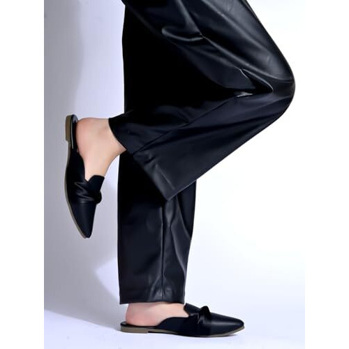 Shoetopia Women's Blackslip-On Mules  Pointed Toe Flats With Satin Ribbon Detailing | Stylish Casual & Office Eu40