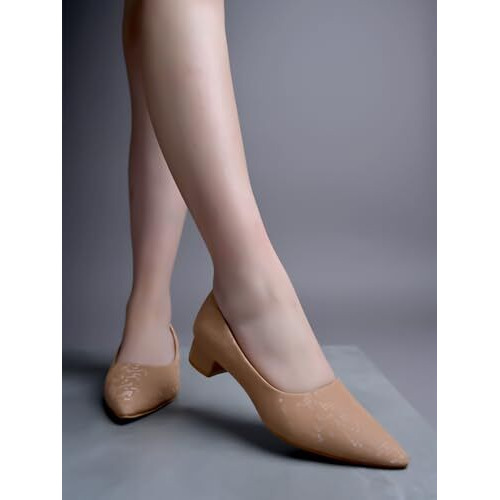 Shoetopia Embellished Shimmery Tan Pumps For Women & Girls /Eu40