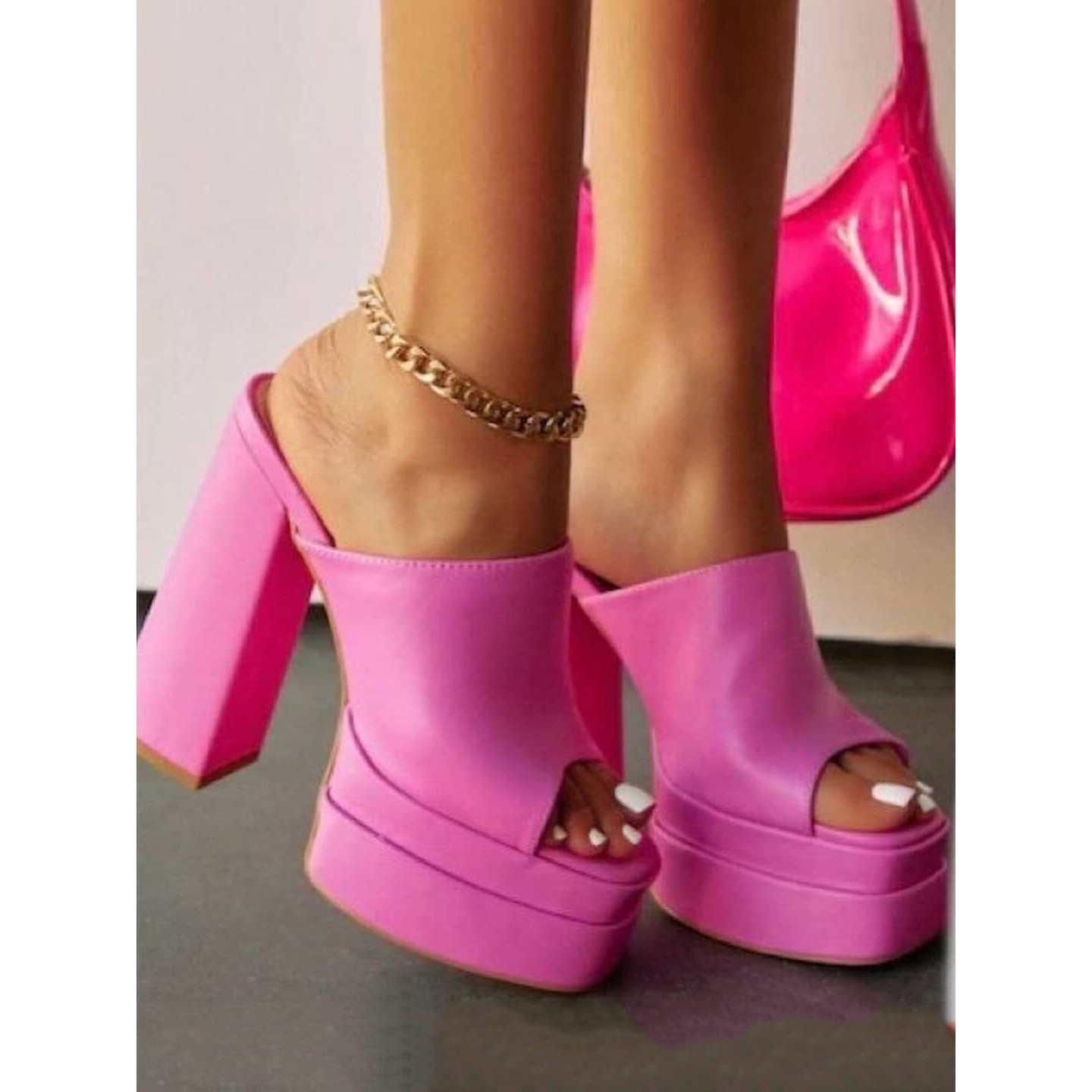 Shoetopia Stylish Solid Pink Block Heels For Women