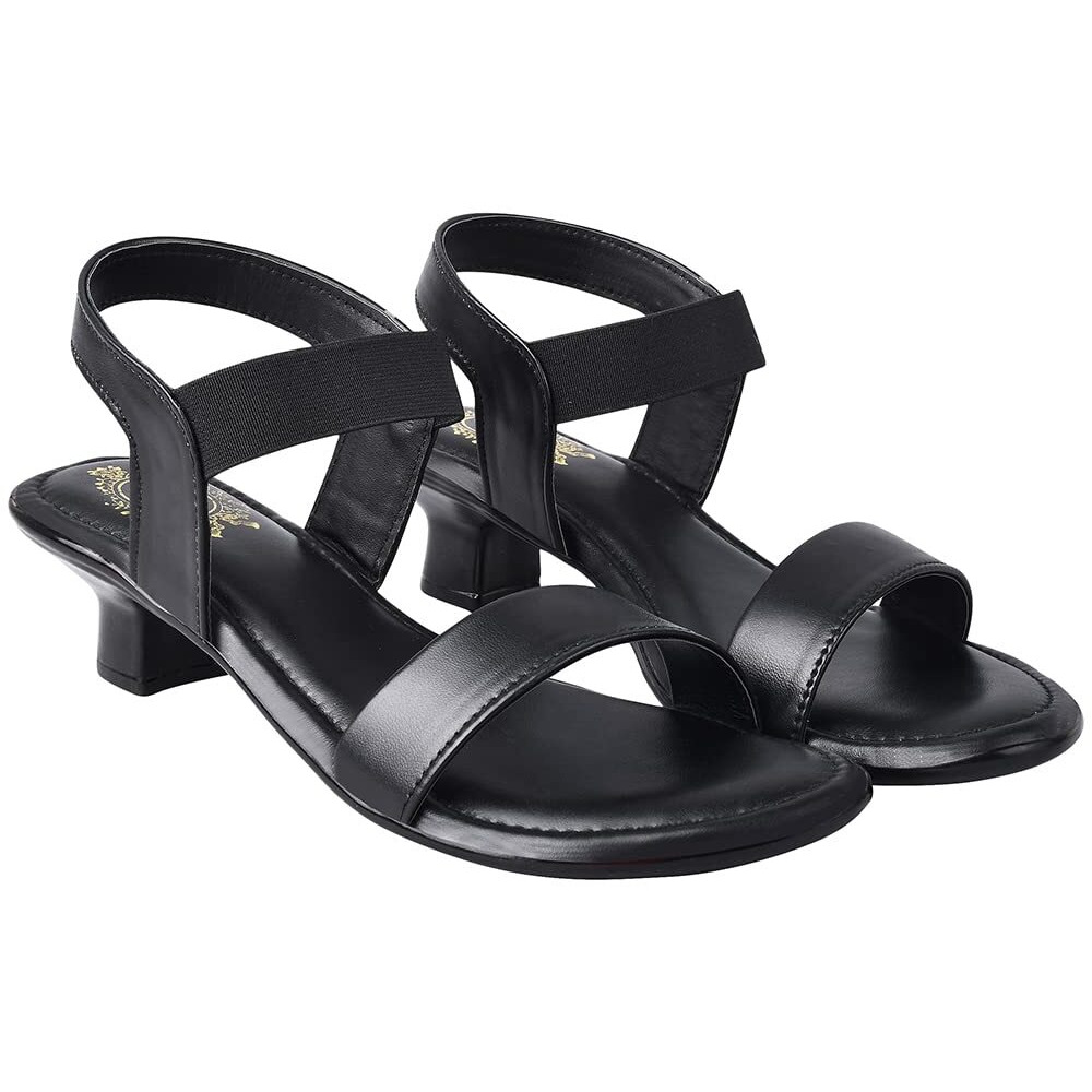 Shoetopia Casual Kitten Heeled Black Sandals For Women & Girls / Uk4