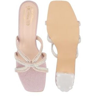 Shoetopia Stylish Embellished Rhinstone Detailed Rose-Gold Heels For Women & Girls /Eu38
