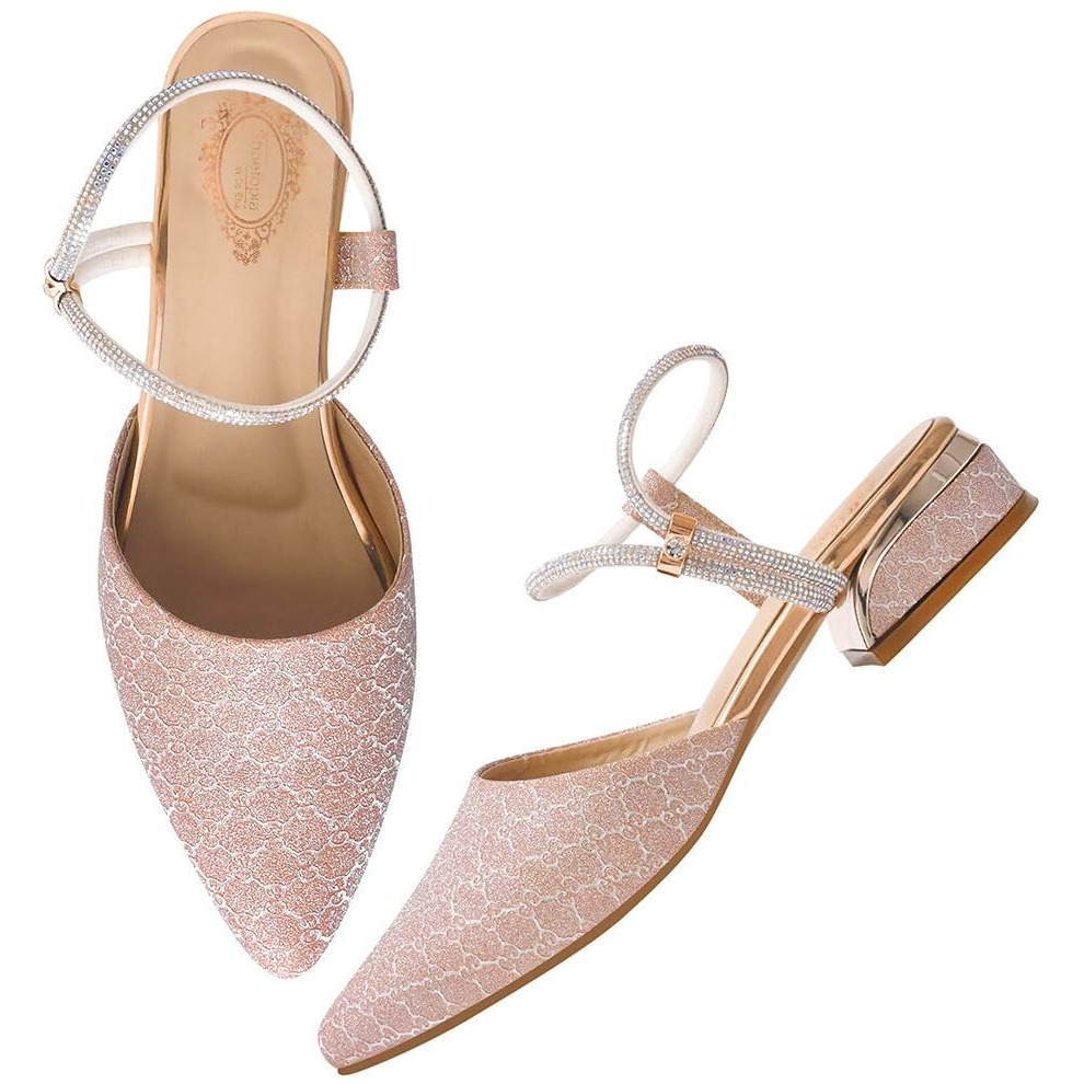 Shoetopia Embellished Buckle Pointed Toe Stylish Pink Pumps For Women & Girls /Eu39