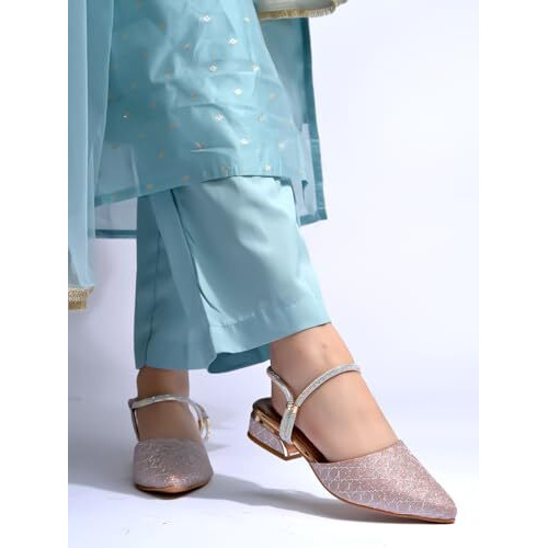 Shoetopia Embellished Buckle Pointed Toe Stylish Pink Pumps For Women & Girls /Eu39