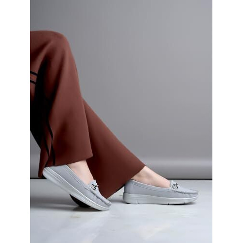 Shoetopia Buckle Detailed Casual Grey Loafers For Women & Girls /Eu36