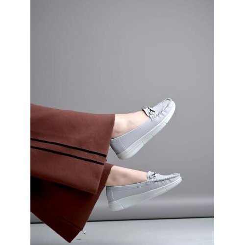 Shoetopia Buckle Detailed Casual Grey Loafers For Women & Girls /Eu36
