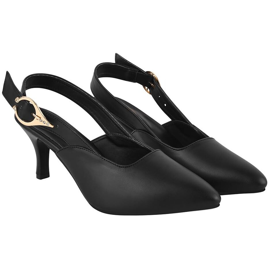 Shoetopia Side Buckle Detailed Black Pumps For Women & Girls /Uk8