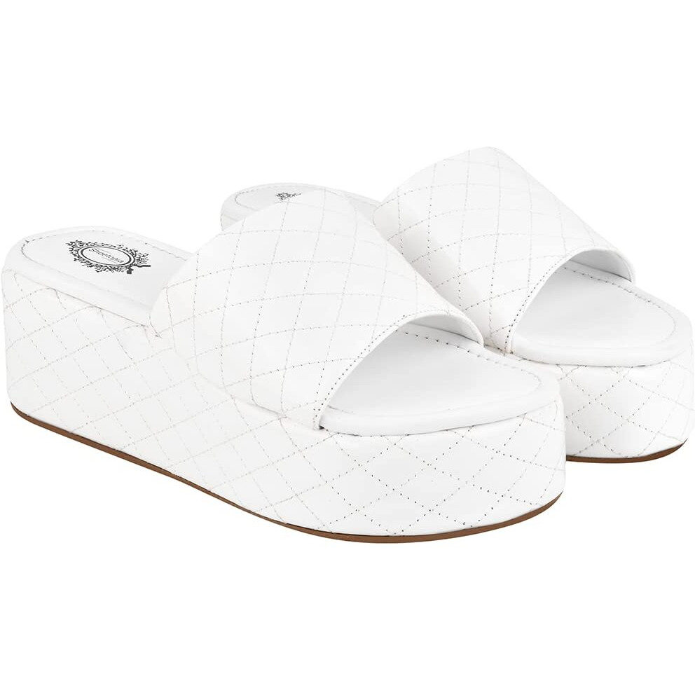 Shoetopia Stylish Quilted Stitching White Platform Heels For Women & Girls /Uk8