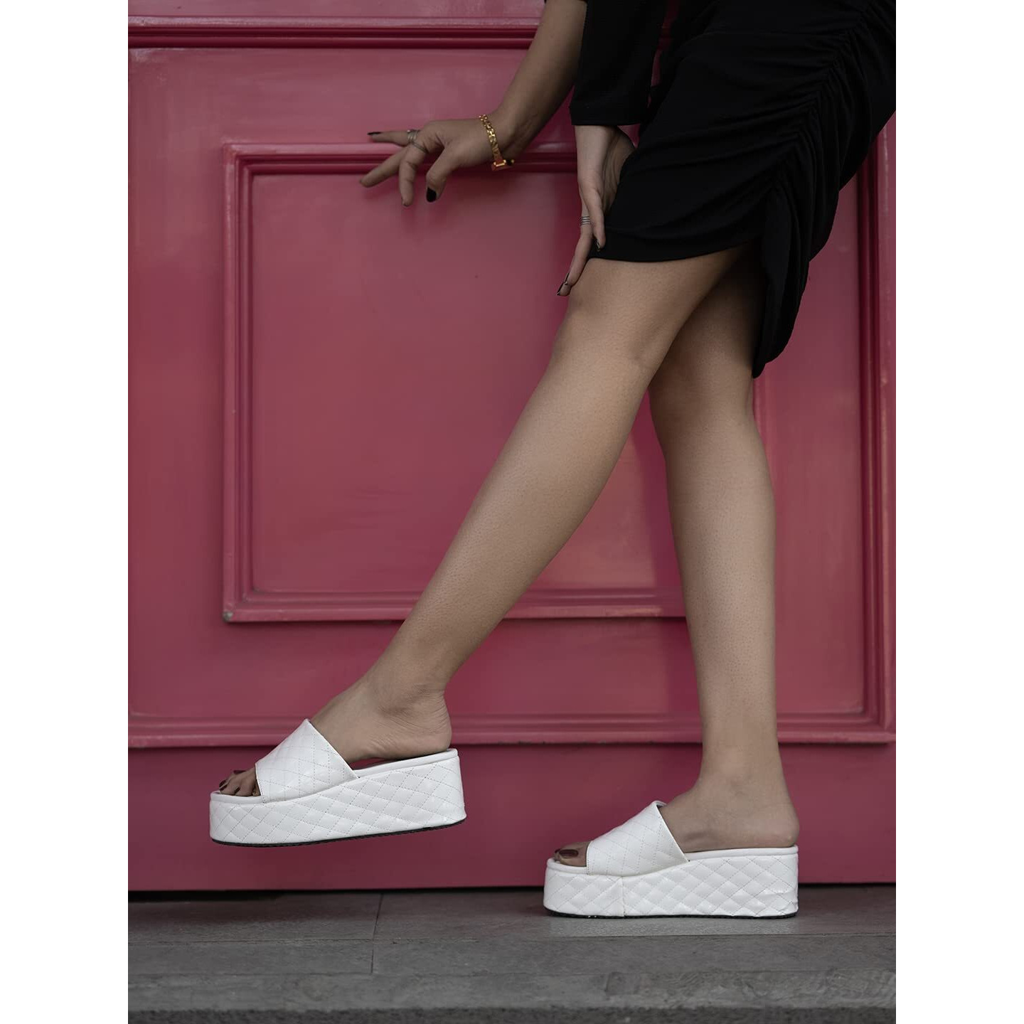 Shoetopia Stylish Quilted Stitching White Platform Heels For Women & Girls /Uk8
