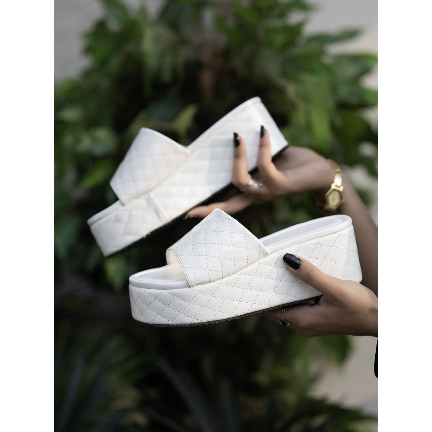 Shoetopia Stylish Quilted Stitching White Platform Heels For Women & Girls /Uk8