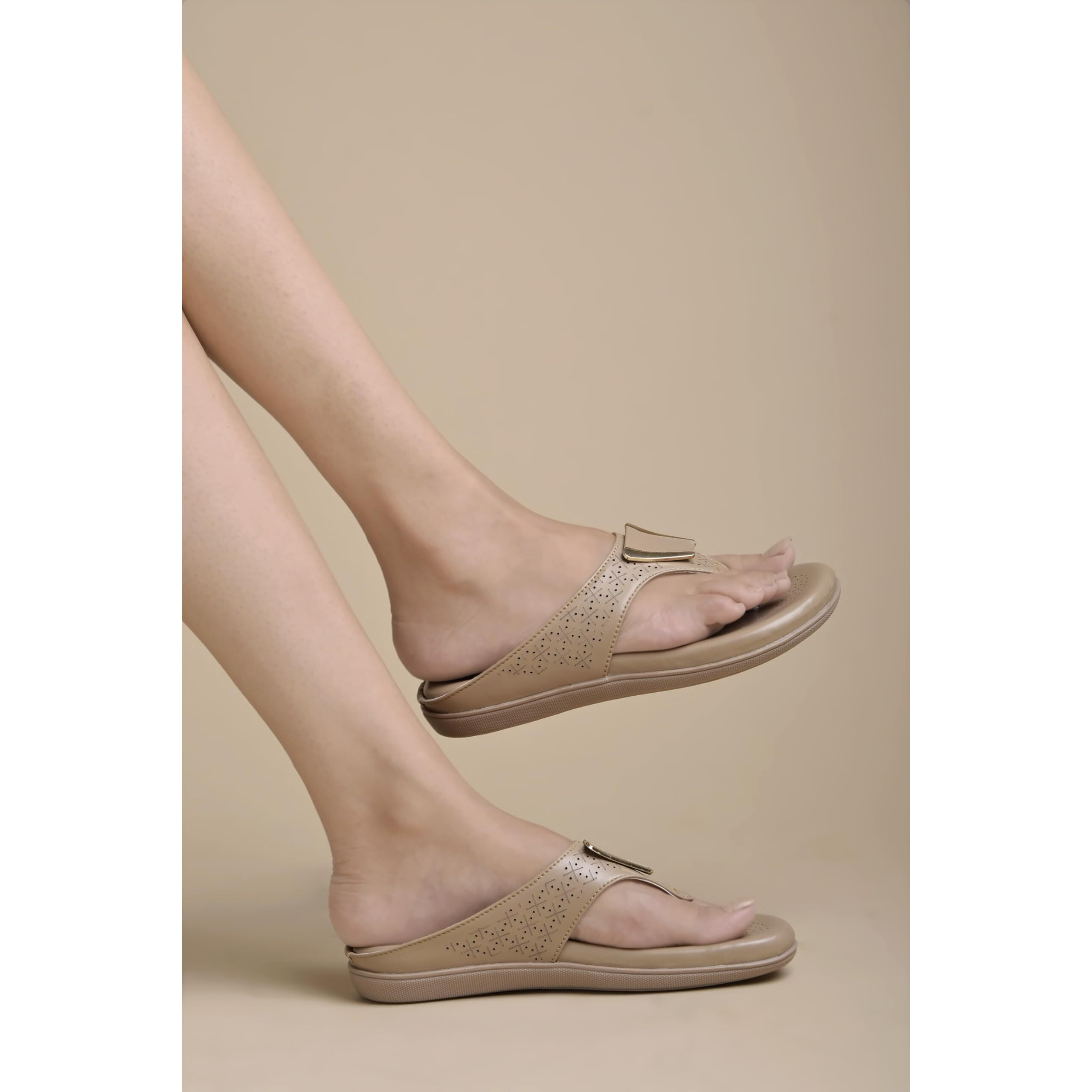 Shoetopia Women's Flat-1188 Tan Flat Sandal-3 Kids Uk (Flat-1188-Tan)-Eu36