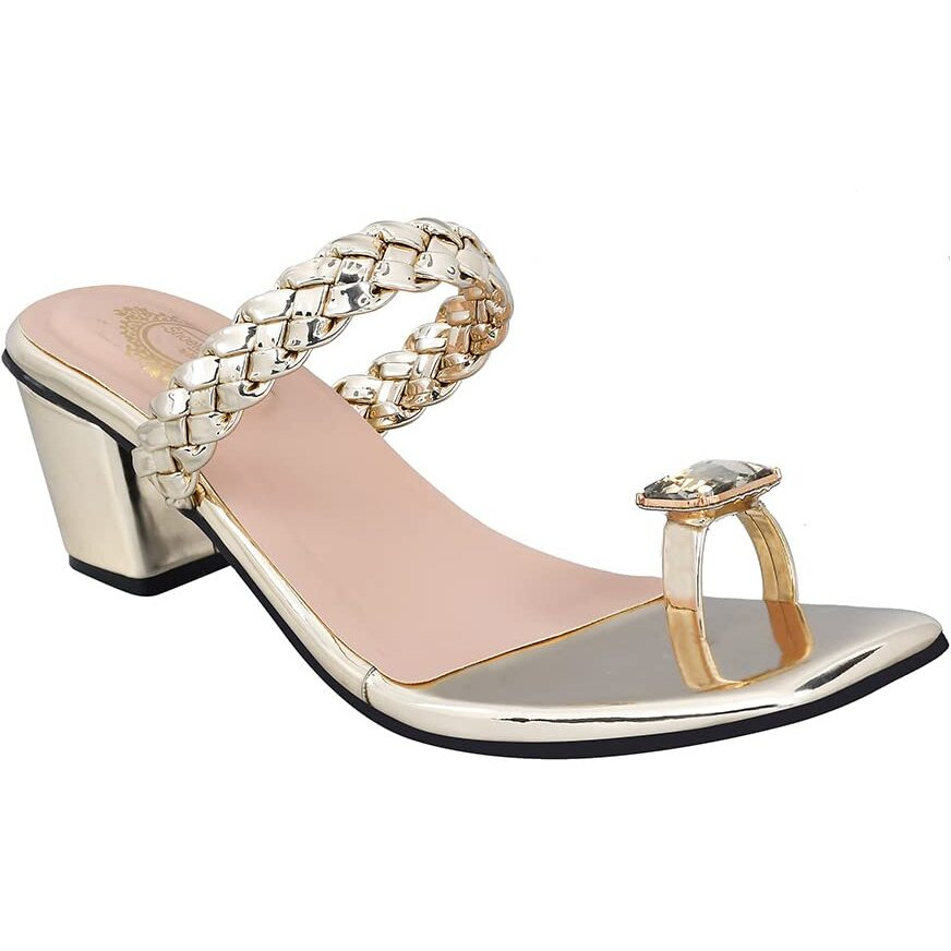 Shoetopia Women & Girls Embellished Comfortable Fashion Golden Heels/Heel-304/Golden/Uk8-Eu41