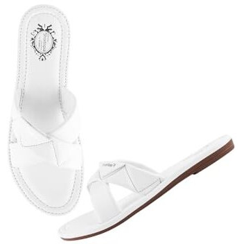 Shoetopia Solid Cross Strap White Flats For Women /Eu37